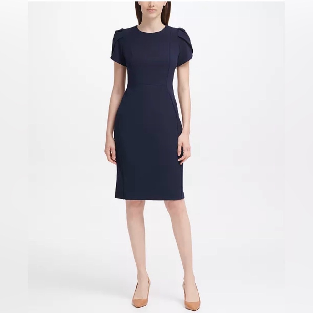 NWT- Calvin Klein Tulip-Sleeve Sheath Knee-length Dress, Indigo, size 16